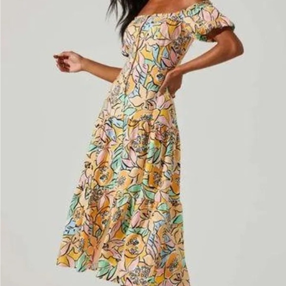 ASTR The Label Saveria Tropical Papaya Off the Shoulder Maxi Dress S - Picture 1 of 12